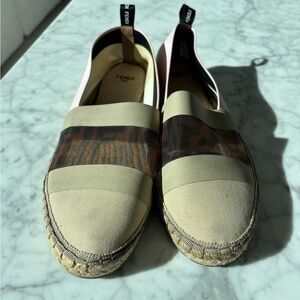 Fendi Beige and Pink Striped Espadrilles